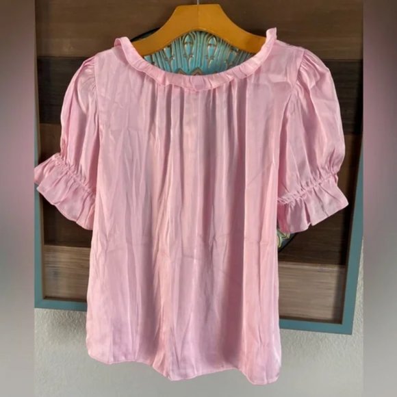 NWT JCREW Fresh Bouquet PINK Ruffle featherweight satin scoopneck top - Picture 5 of 10